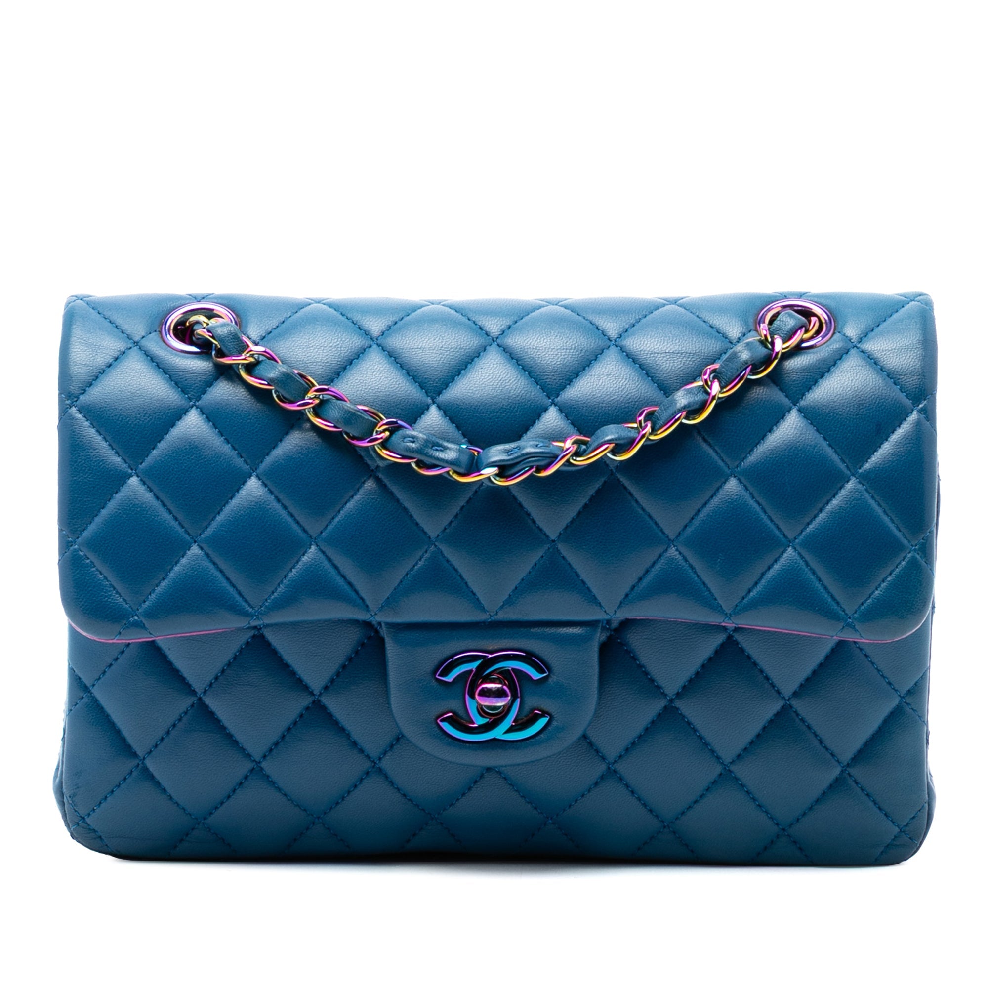 Small Classic Lambskin Rainbow Hardware Double Flap