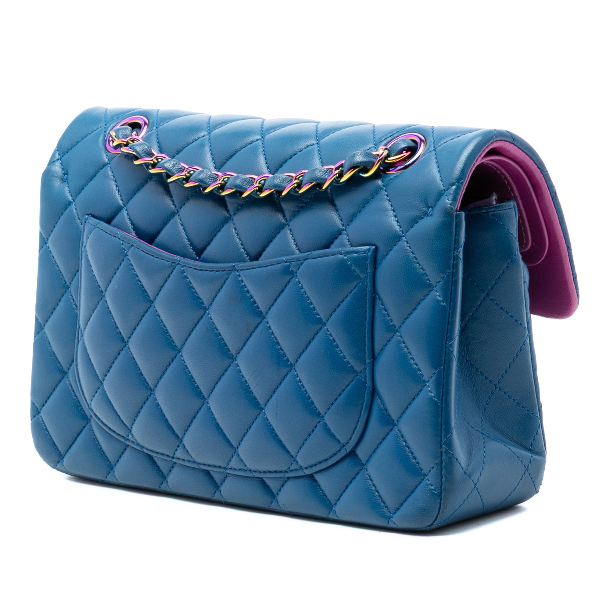 Small Classic Lambskin Rainbow Hardware Double Flap