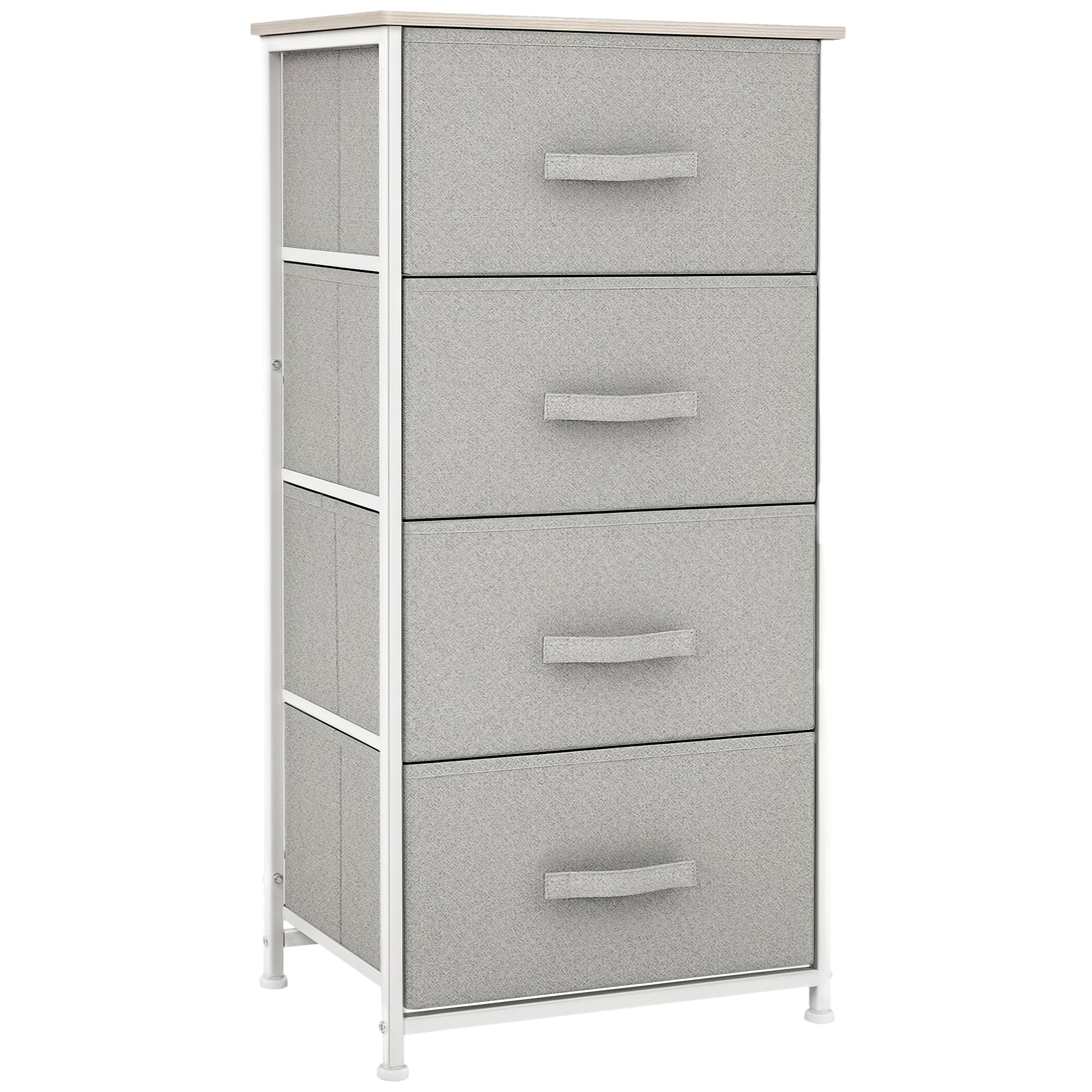 4-Drawer Linen Storage Organizer with Metal Frame & Adjustable Feet for Living Room, White