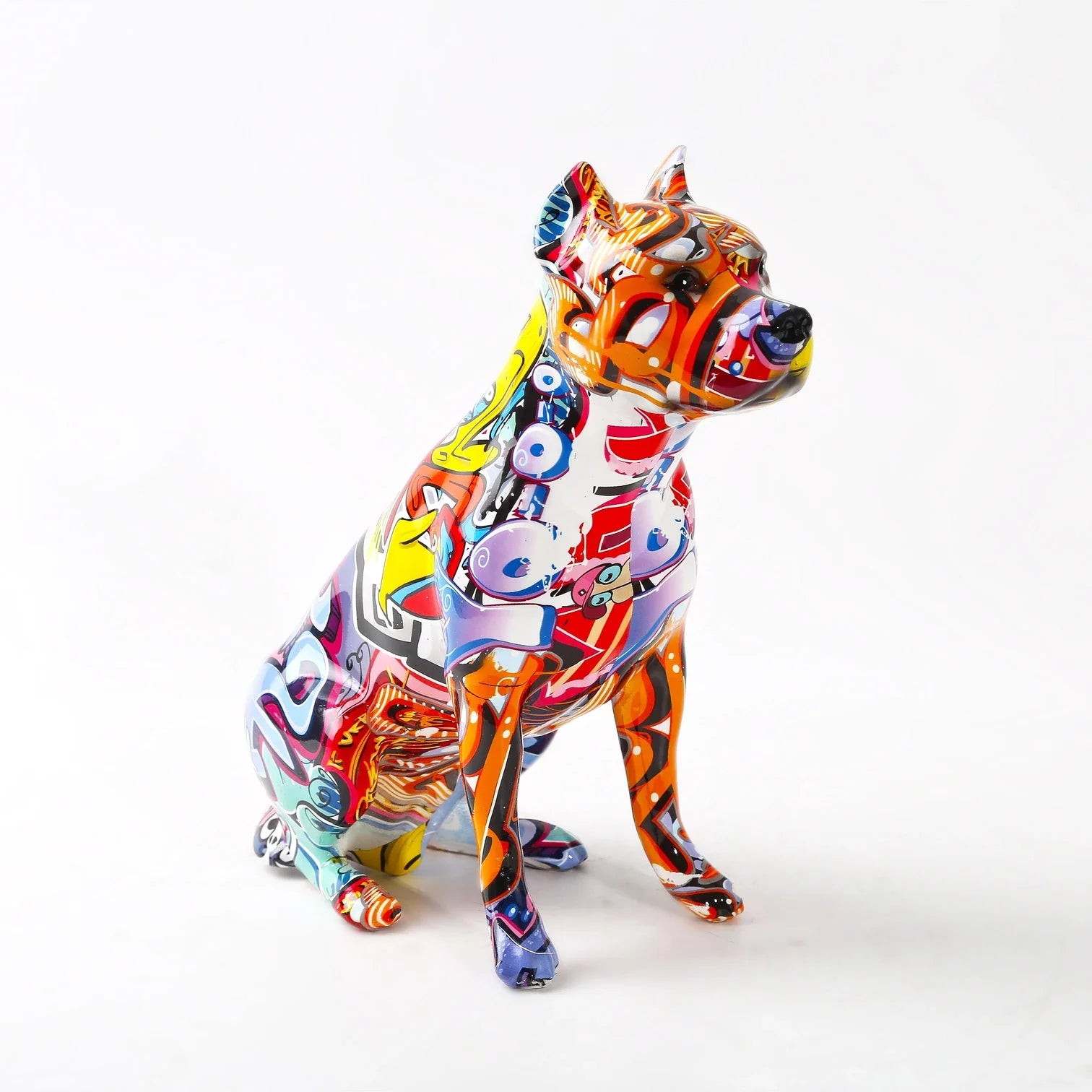 ArtZ® Staffordshire Terrier Graffiti Painted Statue - Orange Cropped Ears