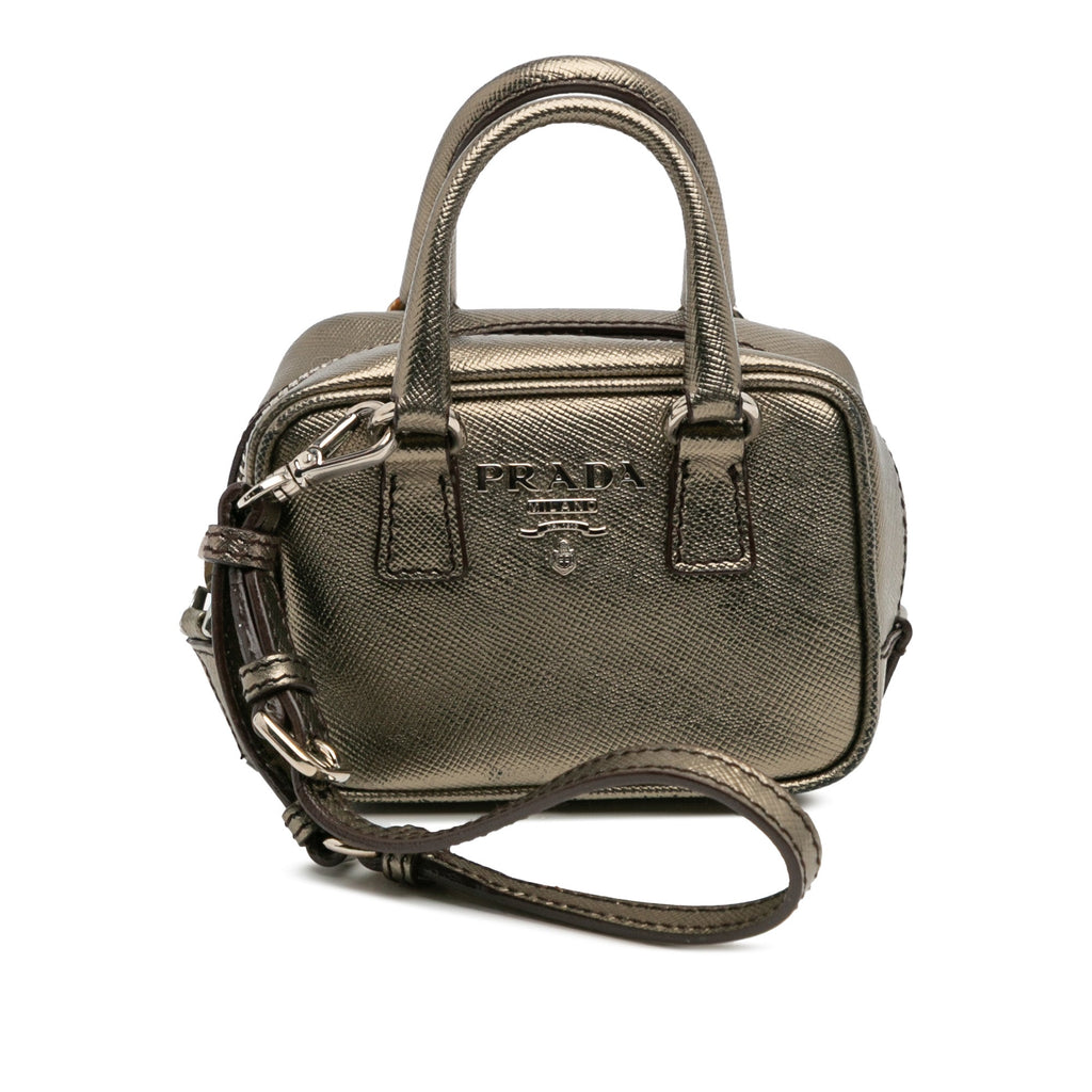 Mini Metallic Saffiano Top Handle Bag Charm