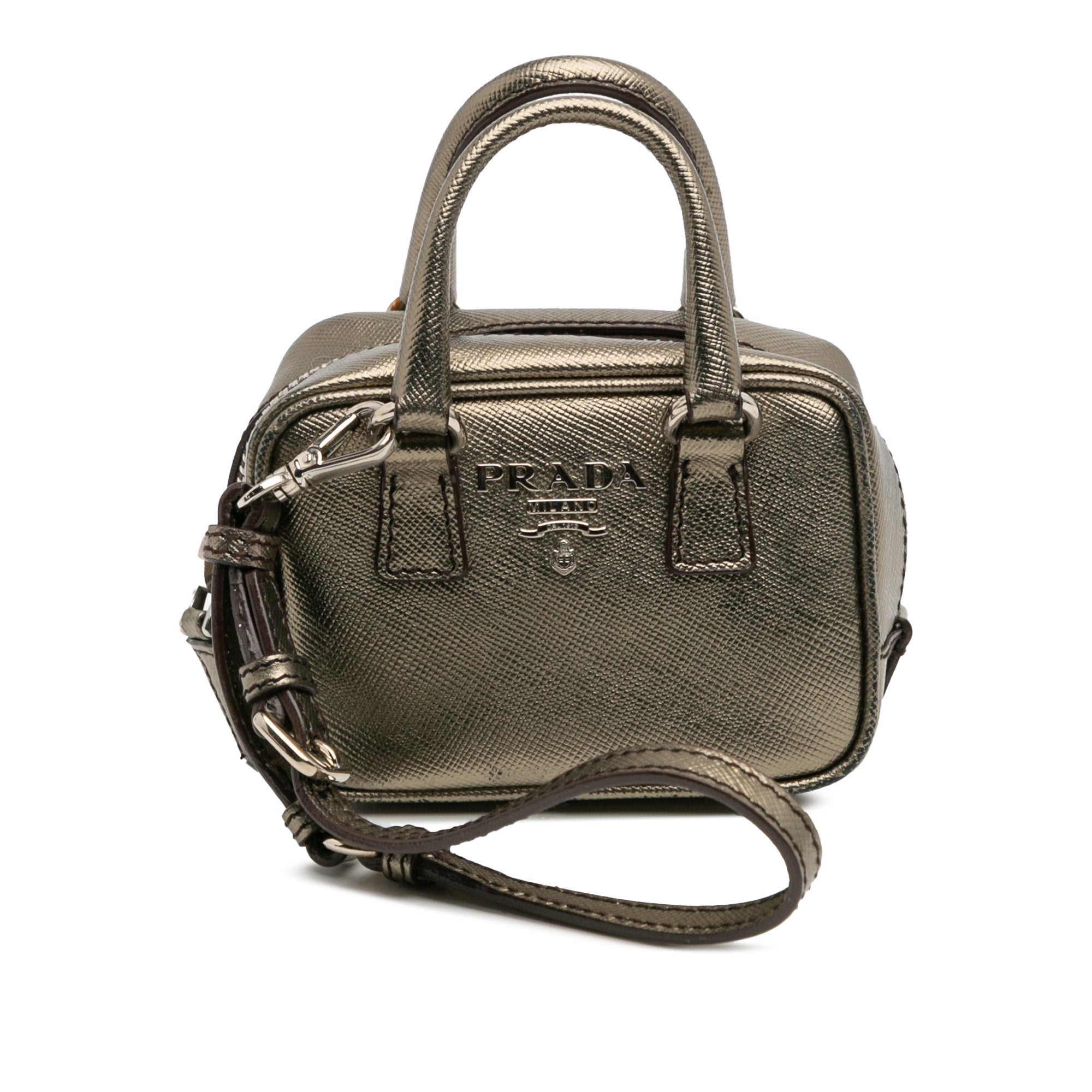 Mini Metallic Saffiano Top Handle Bag Charm