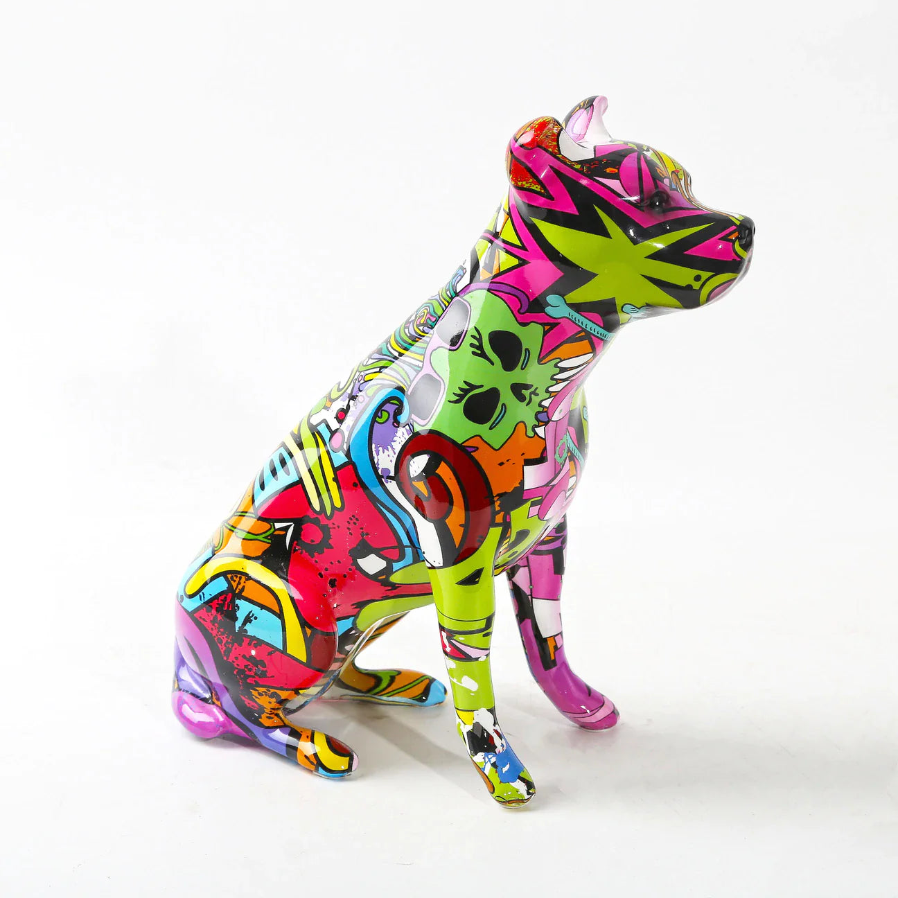 ArtZ® Staffordshire Terrier Graffiti Painted Statue - Purple Normal Ears