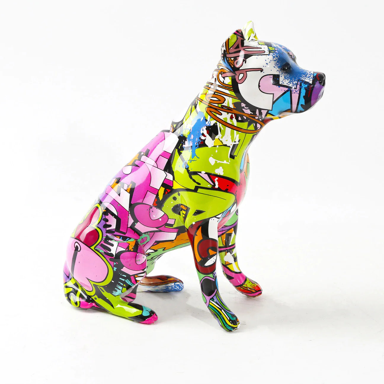 ArtZ® Staffordshire Terrier Graffiti Painted Statue - Purple Cropped Ears