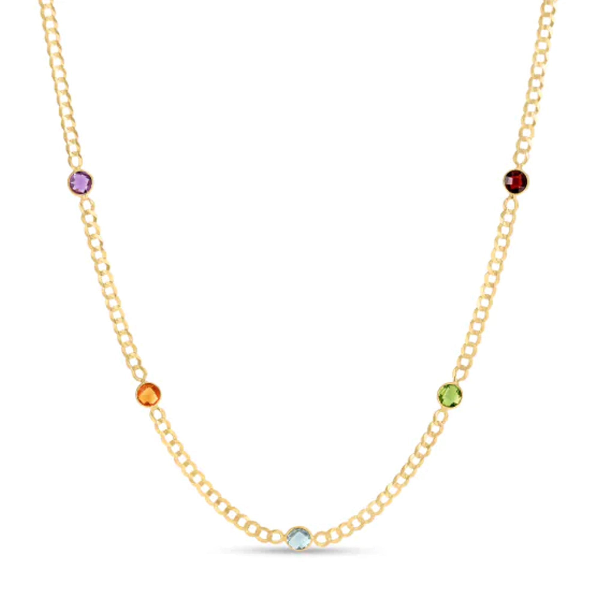 Multi Gemstone Curb Chain Necklace