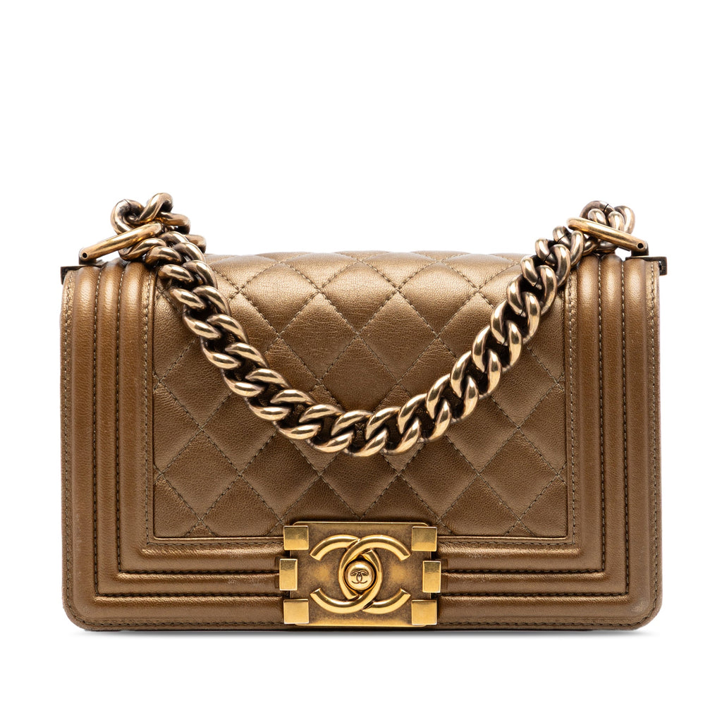 Small Quilted Metallic Lambskin Boy Flap