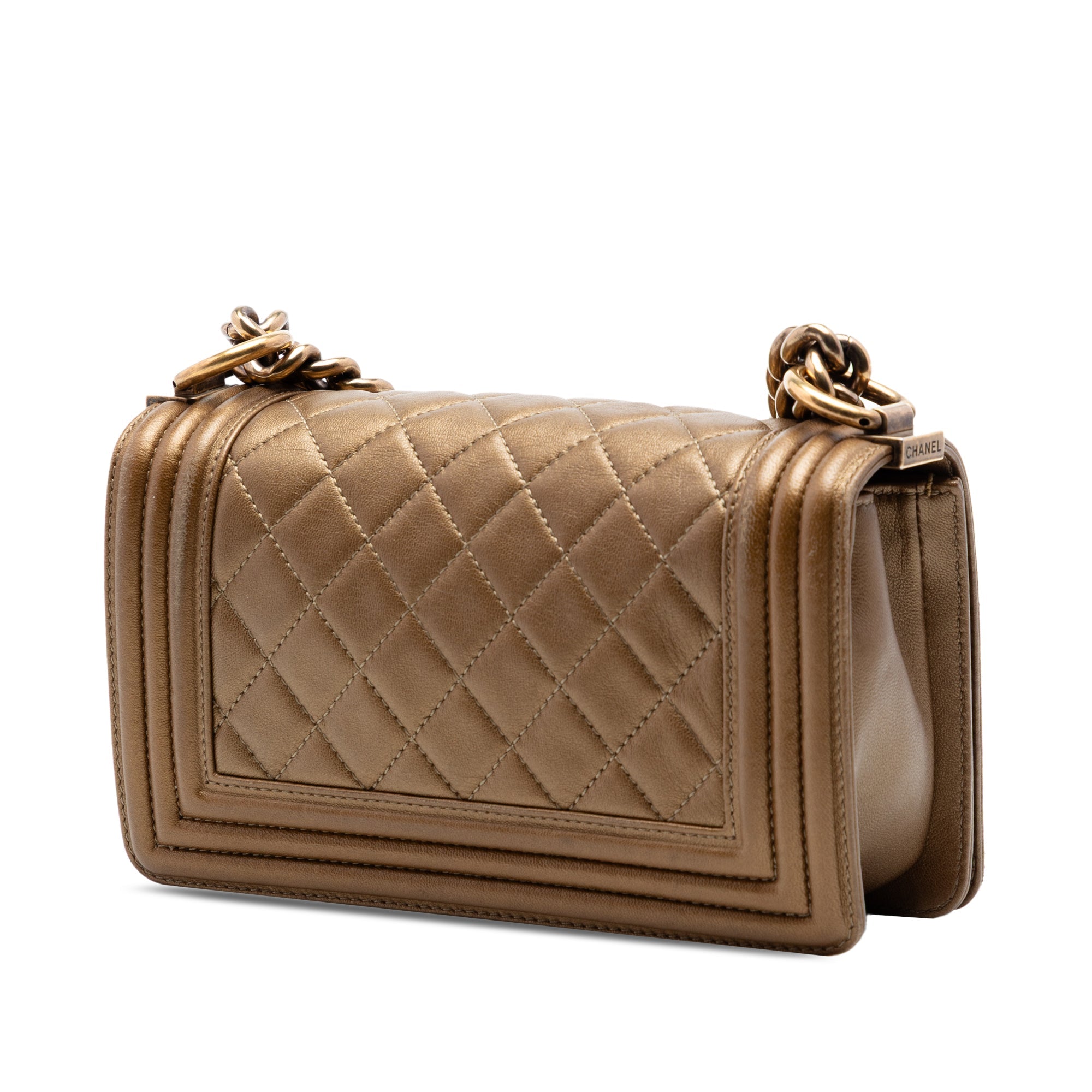 Small Quilted Metallic Lambskin Boy Flap