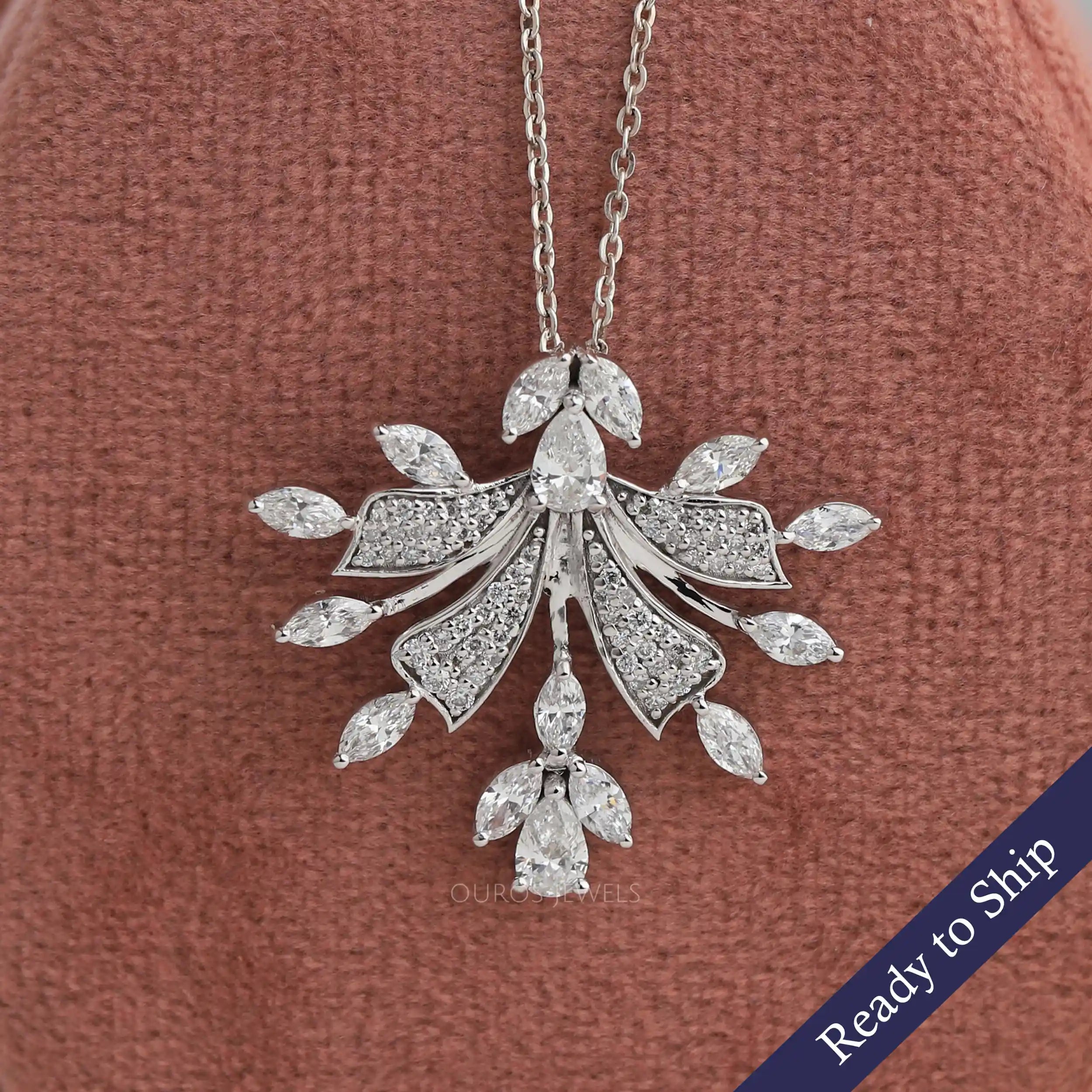 Marquise And Round Cut Cluster Diamond  Pendant