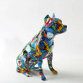 ArtZ® Staffordshire Terrier Graffiti Painted Statue - Blue Cropped Ears