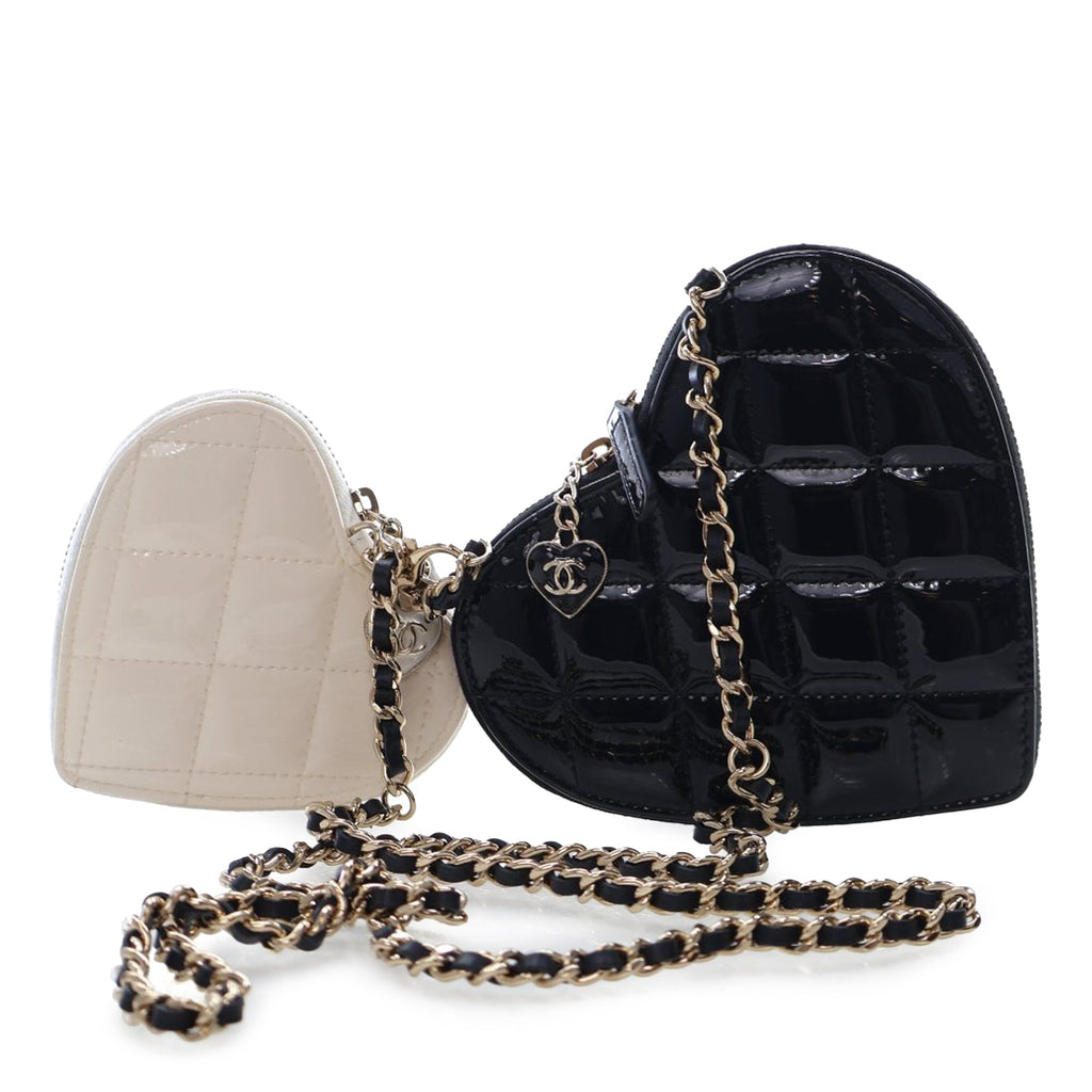 Quilted Patent Duo Heart Clutch with Chain