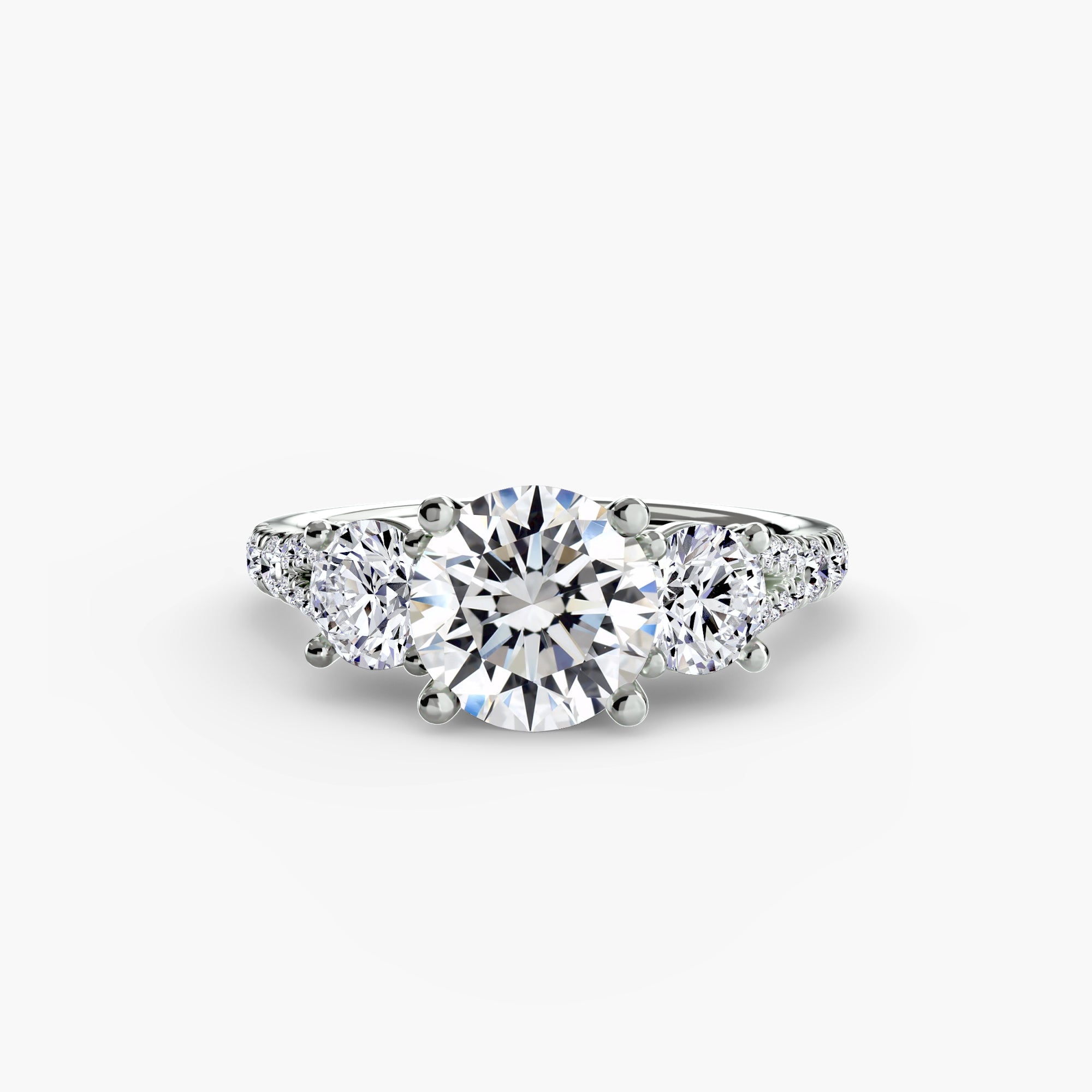 Three-Stone Pavé Ring with Round Side Stones