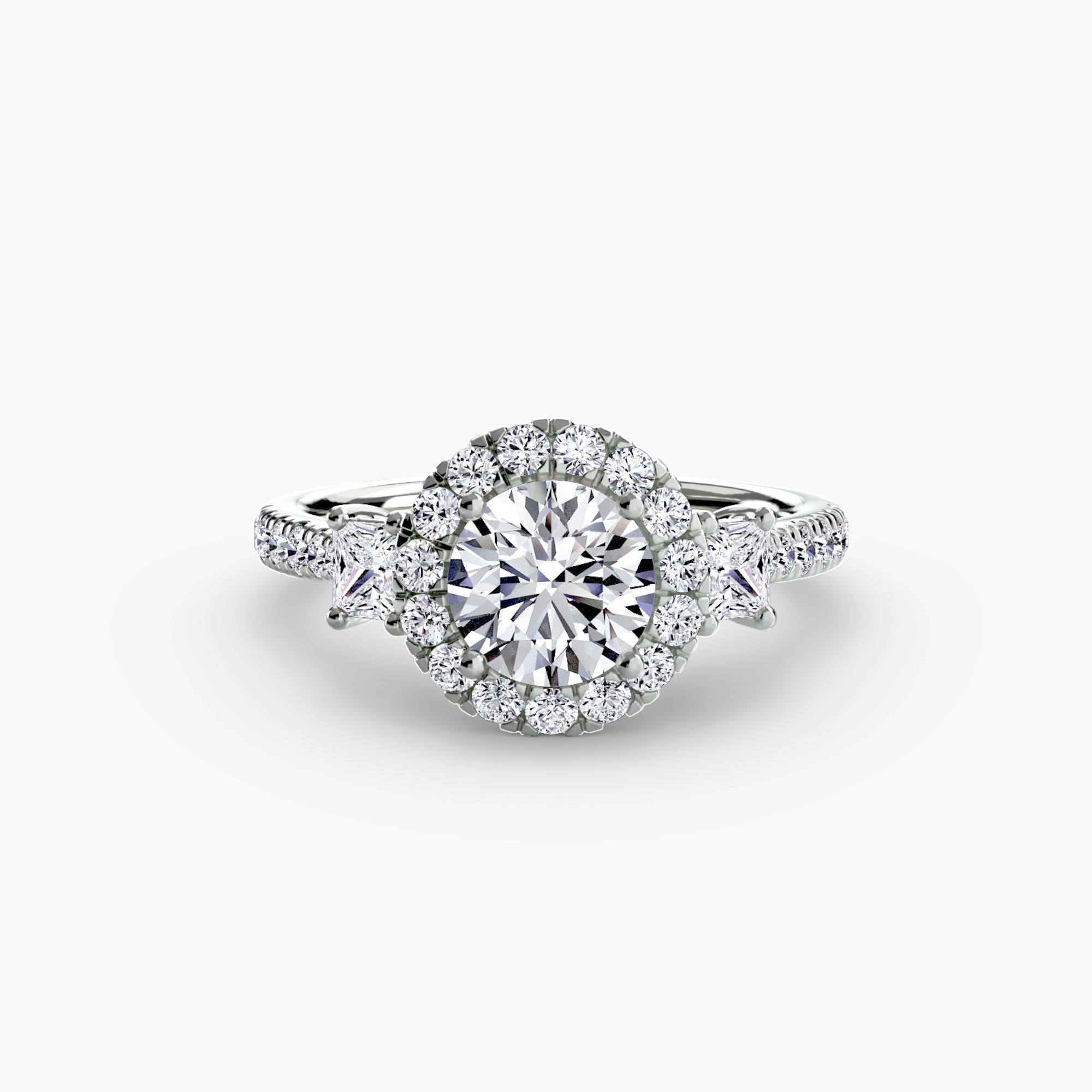 Princess Three-Stone Halo Ring