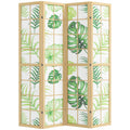 Boho Palm Leaf Folding Privacy Screen, 4 Panel Room Divider, Natural and Green