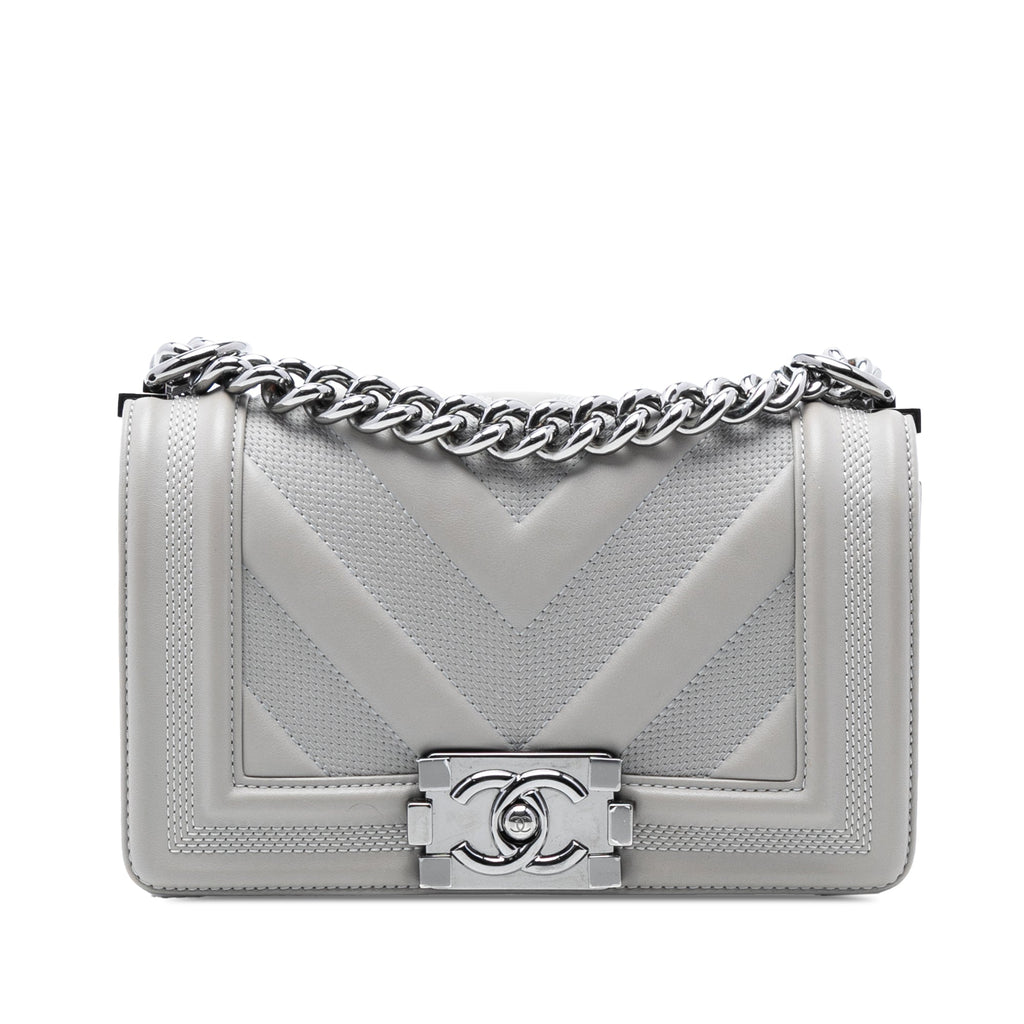 Small Chevron Stitched Calfskin Boy Flap