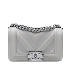 Small Chevron Stitched Calfskin Boy Flap