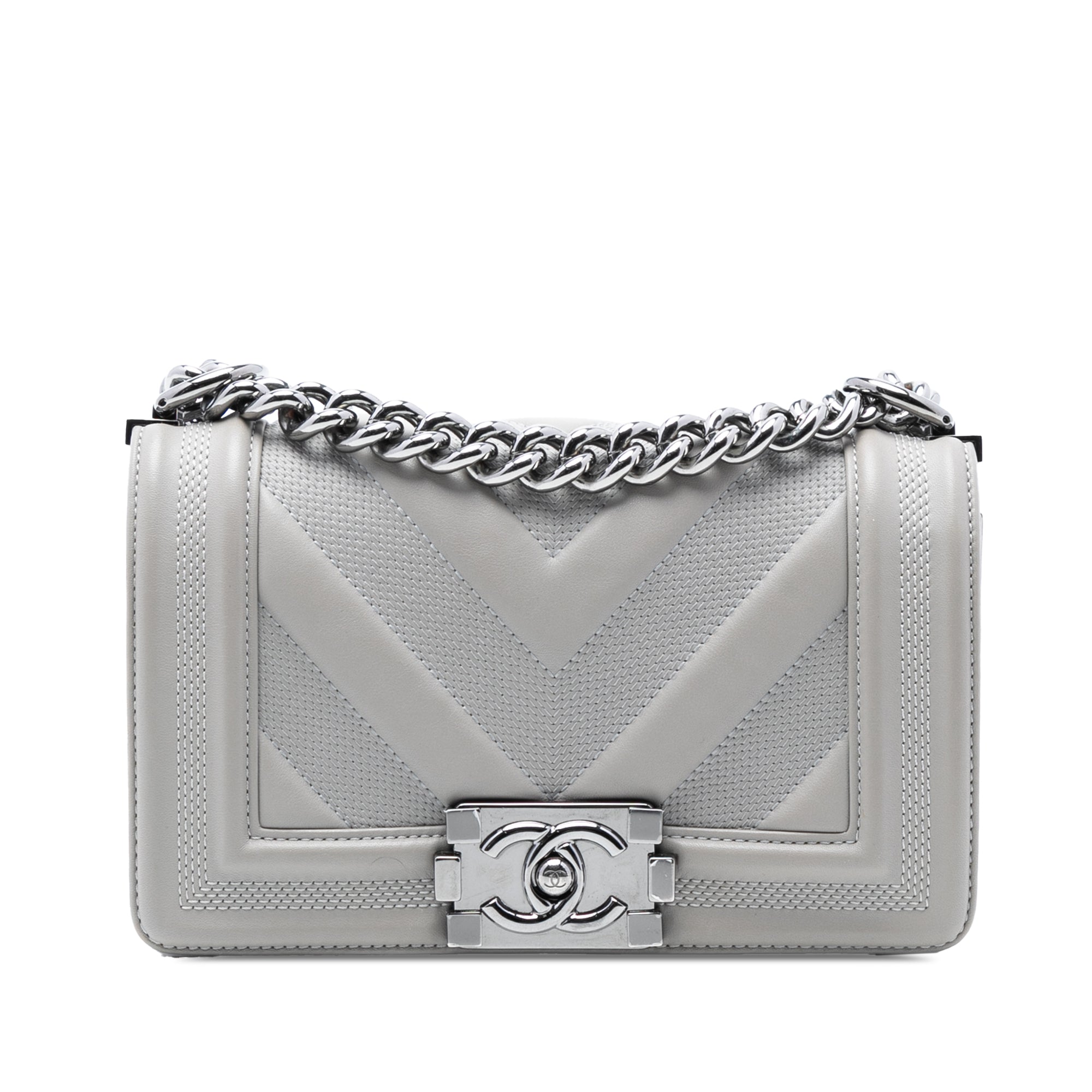 Small Chevron Stitched Calfskin Boy Flap