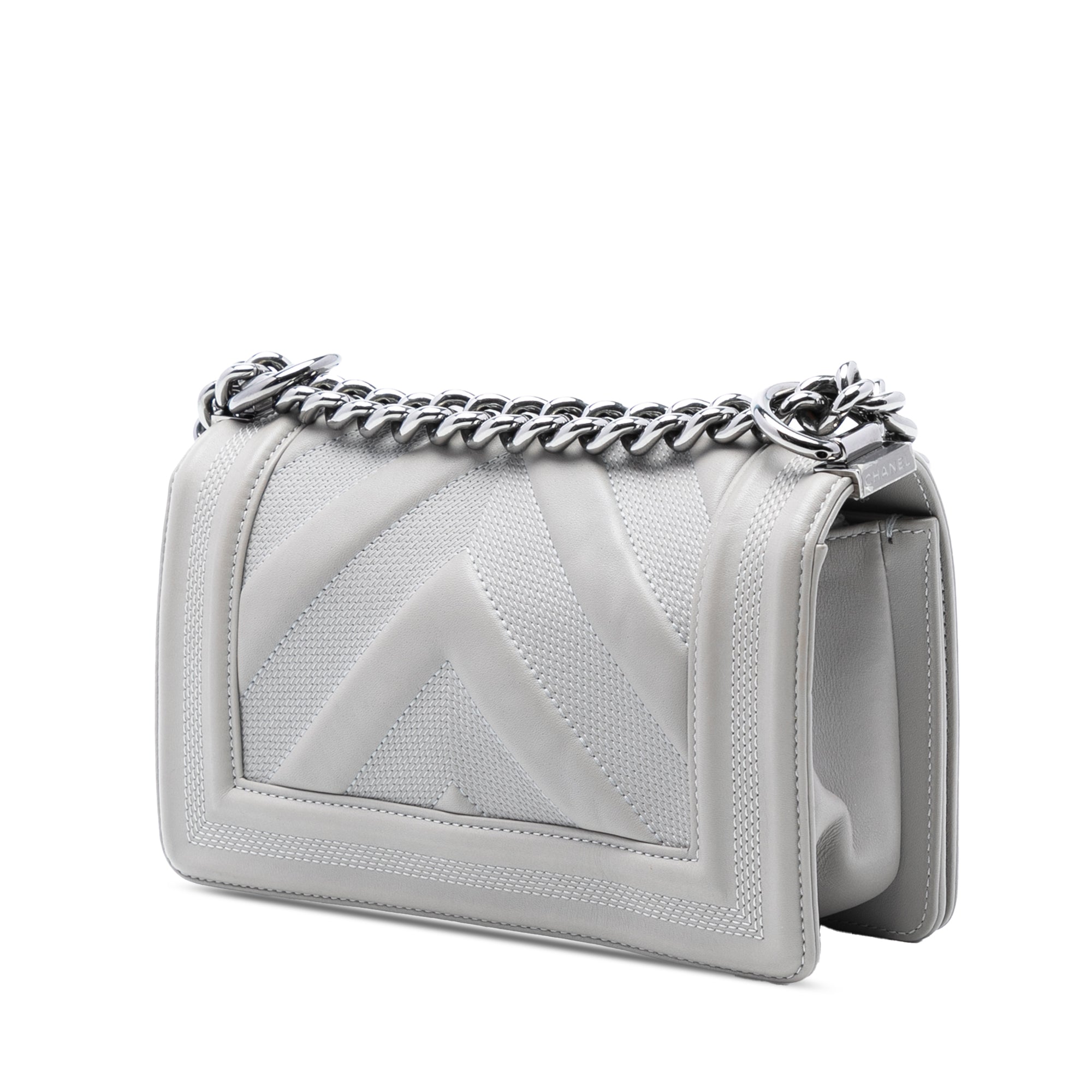 Small Chevron Stitched Calfskin Boy Flap