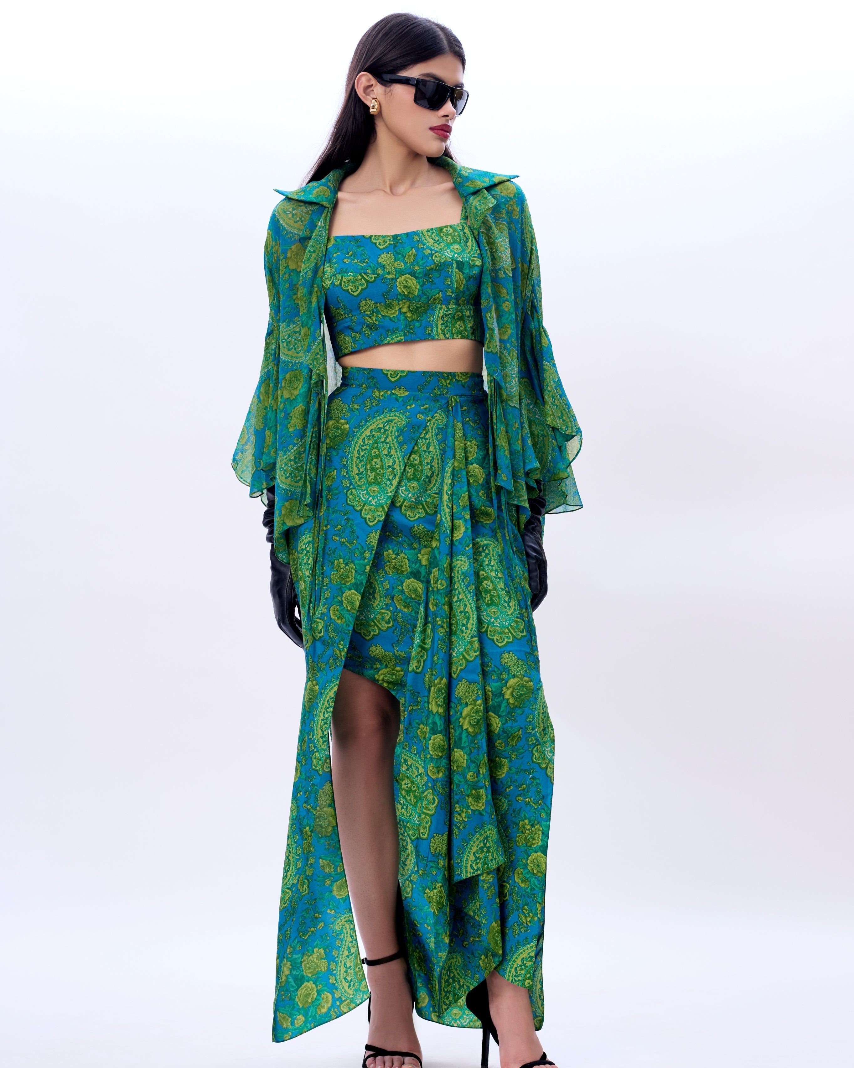 Valentine Shirt, Bustier And Raffele Skirt By KYNAH, Luxury Indian Fashion & Bridal Wear