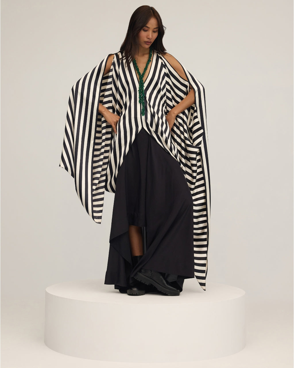 Black & White Striped Skirt Set By KYNAH, Luxury Indian Fashion & Bridal Wear