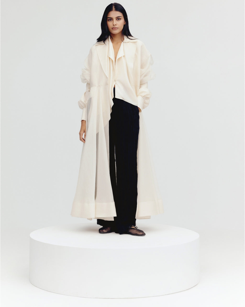 Ivory Racquel Jacket & Kate Shirt with Black Isa Pants By KYNAH, Luxury Indian Fashion & Bridal Wear