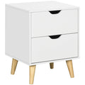Modern Nightstand, Bedside Table with 2 Drawers, End Table with Wood Legs for Bedroom, White