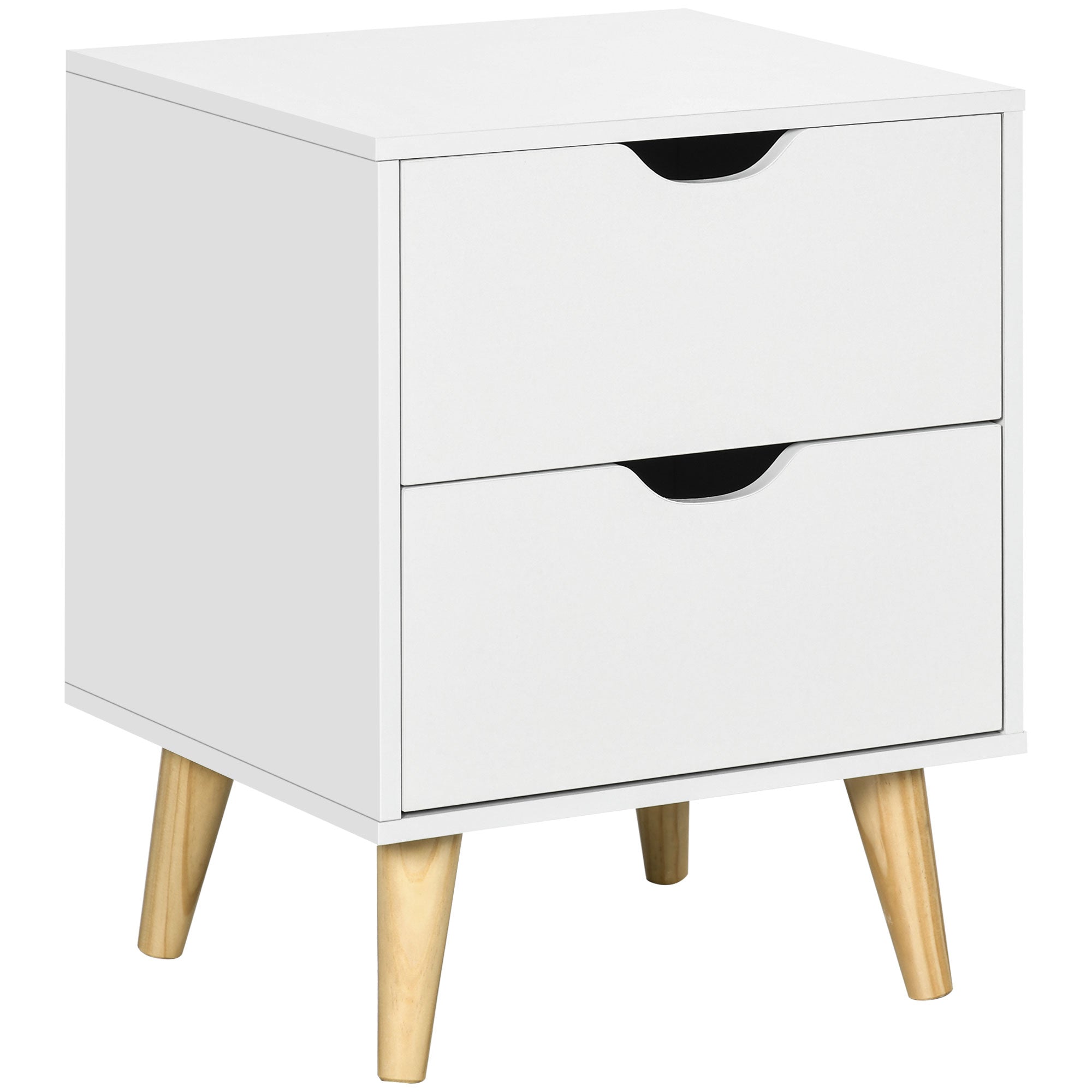 Modern Nightstand, Bedside Table with 2 Drawers, End Table with Wood Legs for Bedroom, White