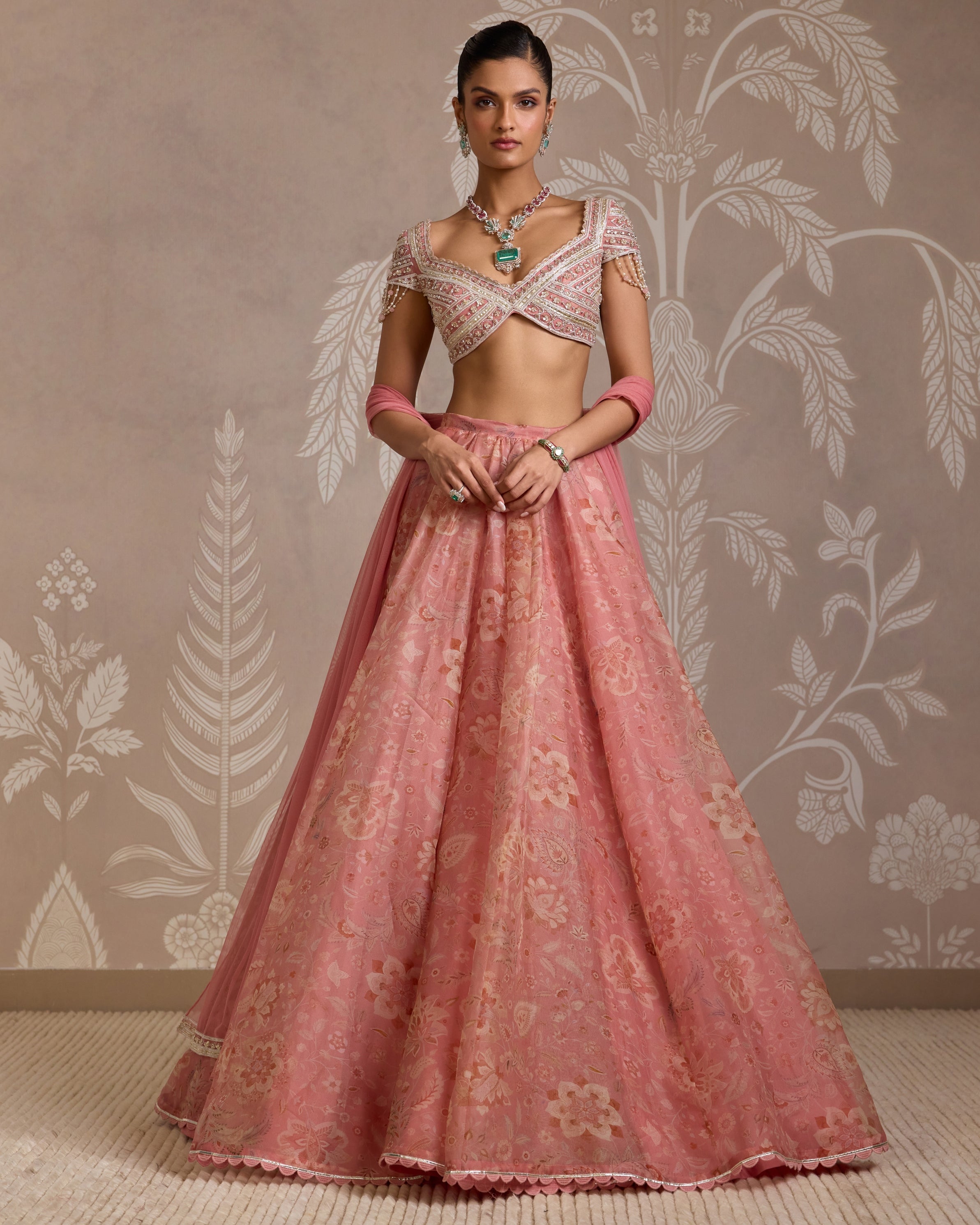 Coral Print Flare Lehenga Set By KYNAH, Luxury Indian Fashion & Bridal Wear