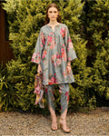 Powder Blue Floral Print Kurta Set By KYNAH, Luxury Indian Fashion & Bridal Wear