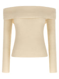 Rick Owens Ribbed Wool Off-the-Shoulder Sweater — Cream