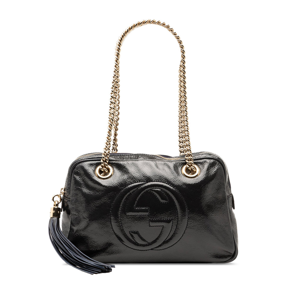Patent Soho Chain Zip Shoulder Bag