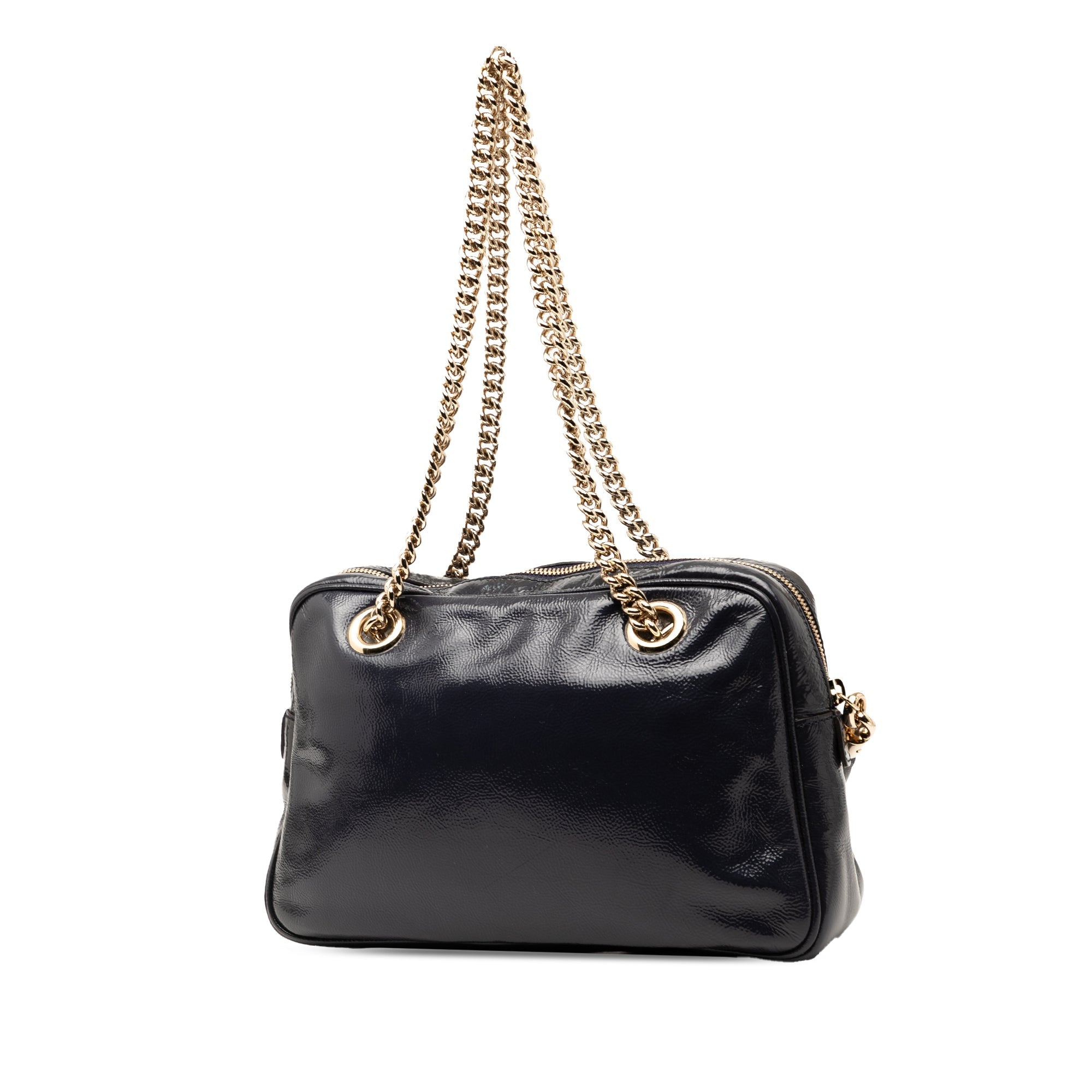 Patent Soho Chain Zip Shoulder Bag