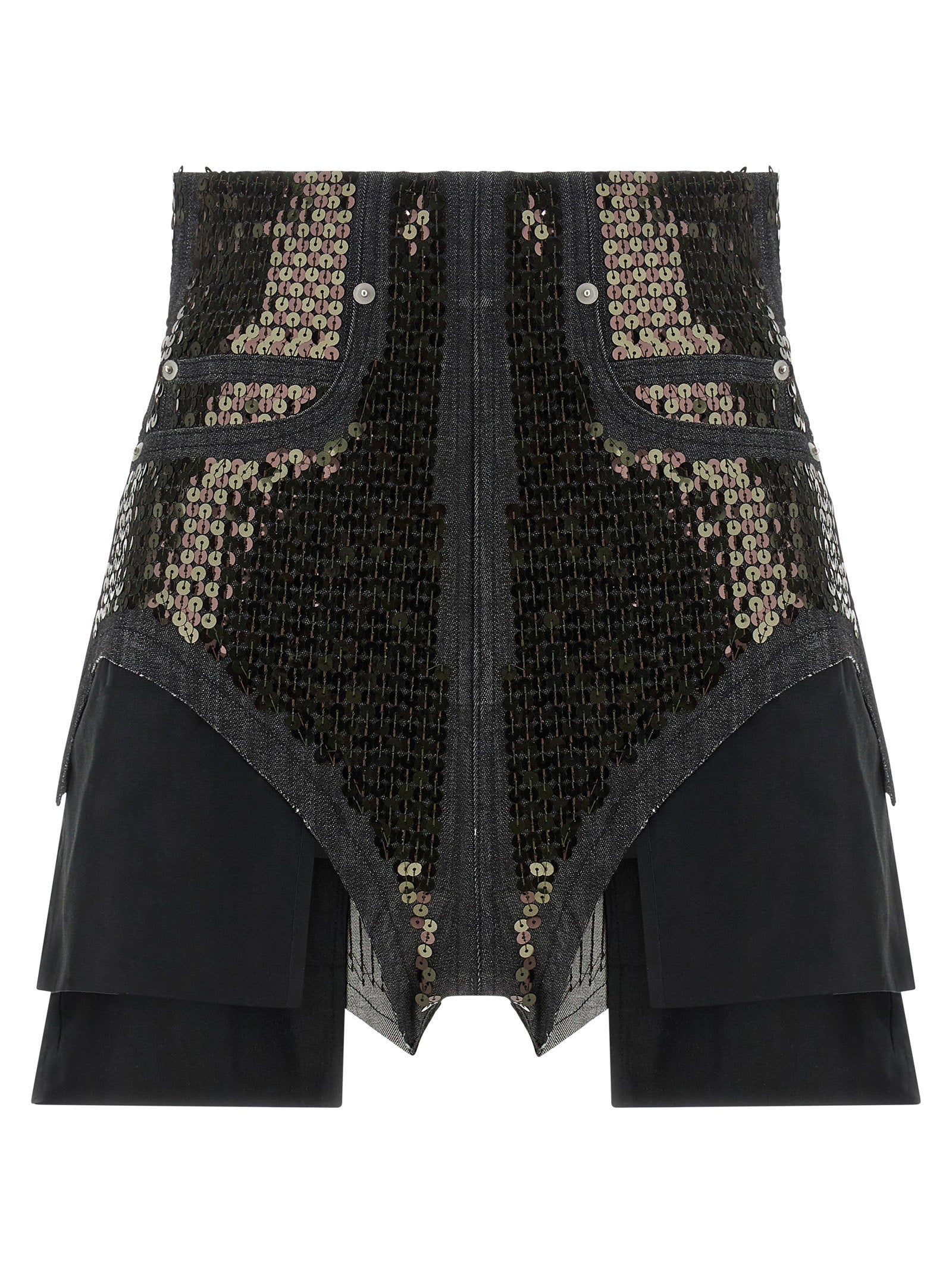 Rick Owens Sequin-Embroidered Denim Shorts — black