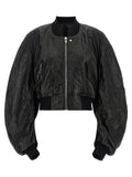 Rick Owens Hammered Leather Bomber Jacket — Black