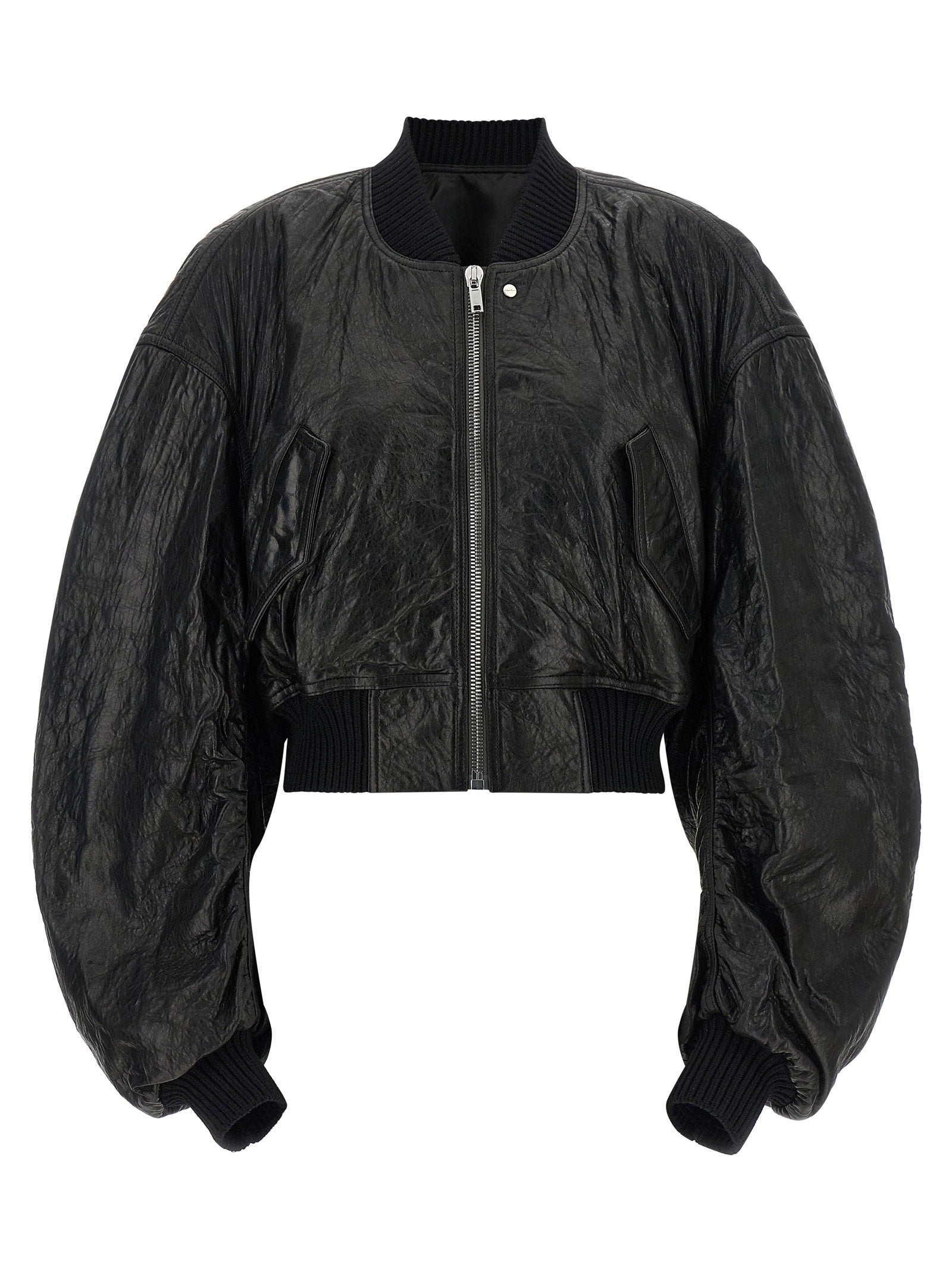 Rick Owens Hammered Leather Bomber Jacket — Black