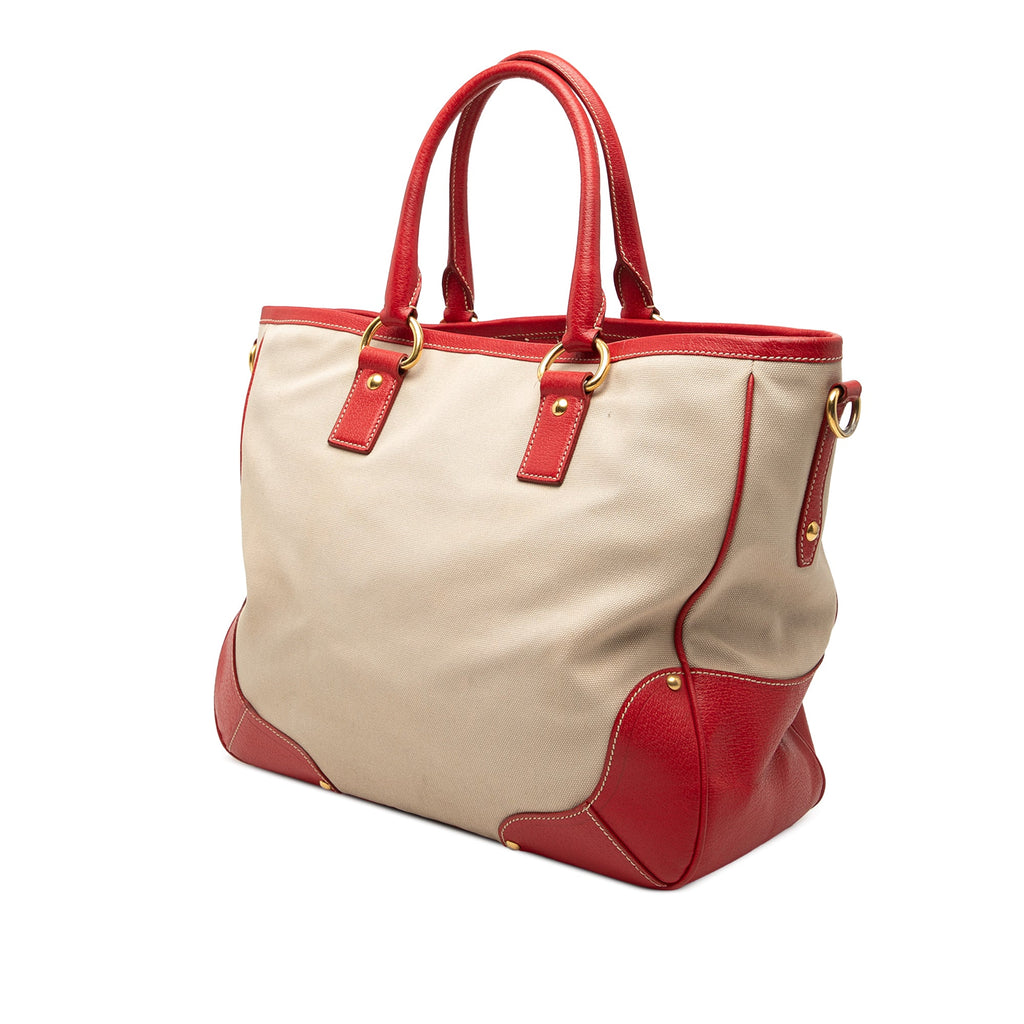 Large Saffiano Trimmed Canapa Convertible Tote