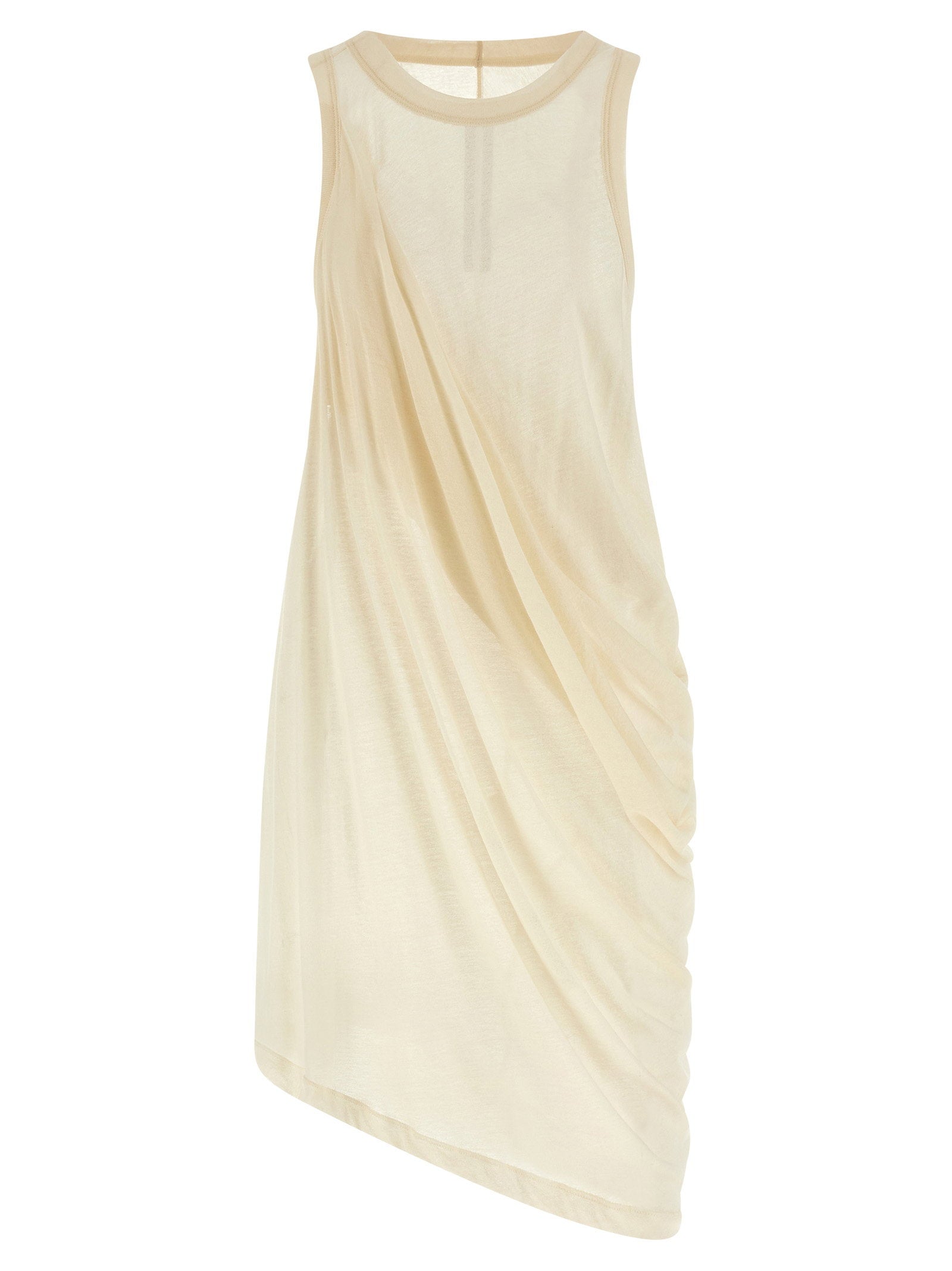 Rick Owens Semi-Transparent Draped Cotton Jersey Tank Top — Cream