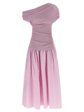 Self-Portrait Draped Knit Off-Shoulder Dress — Pink