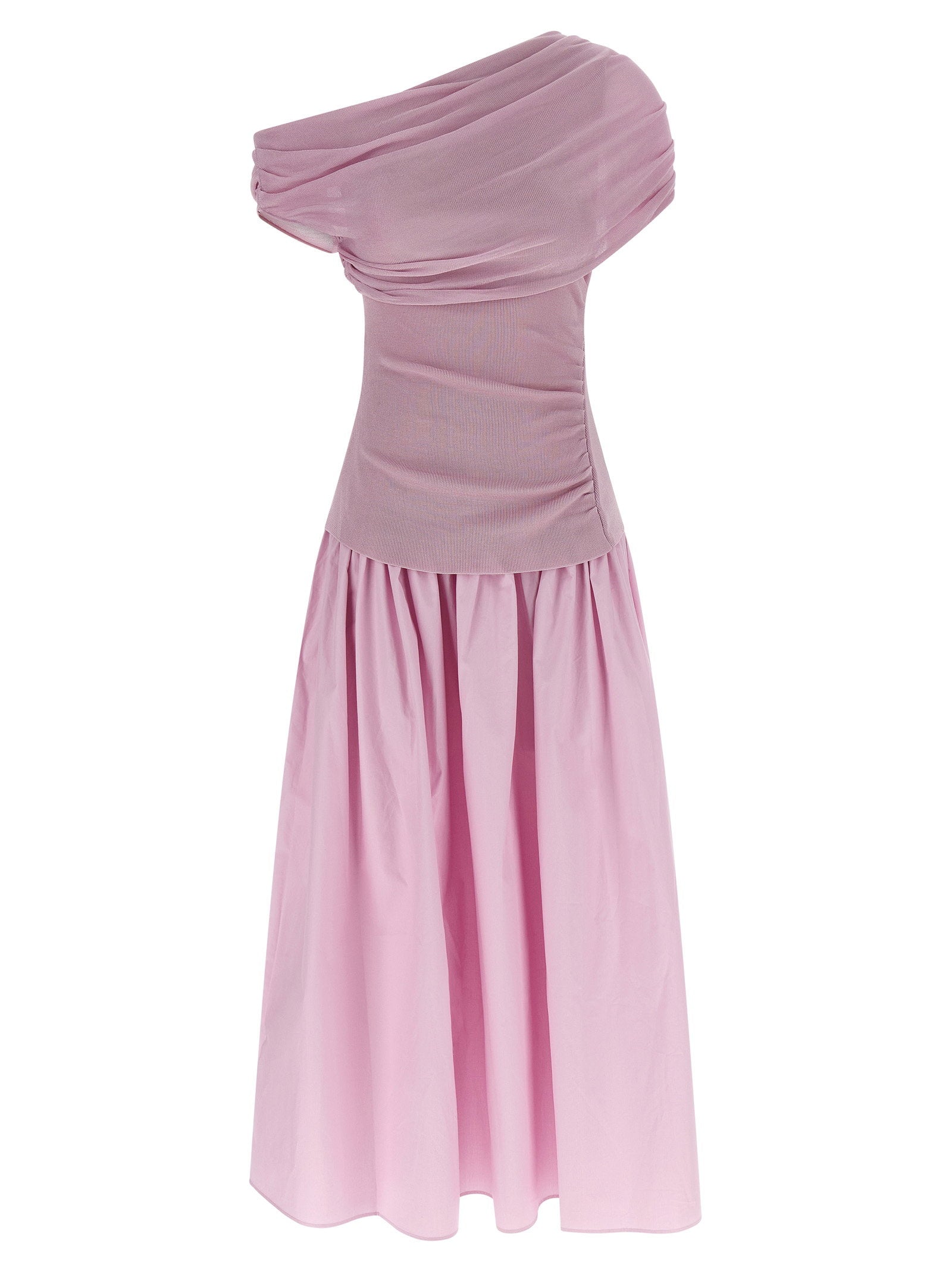 Self-Portrait Draped Knit Off-Shoulder Dress — Pink