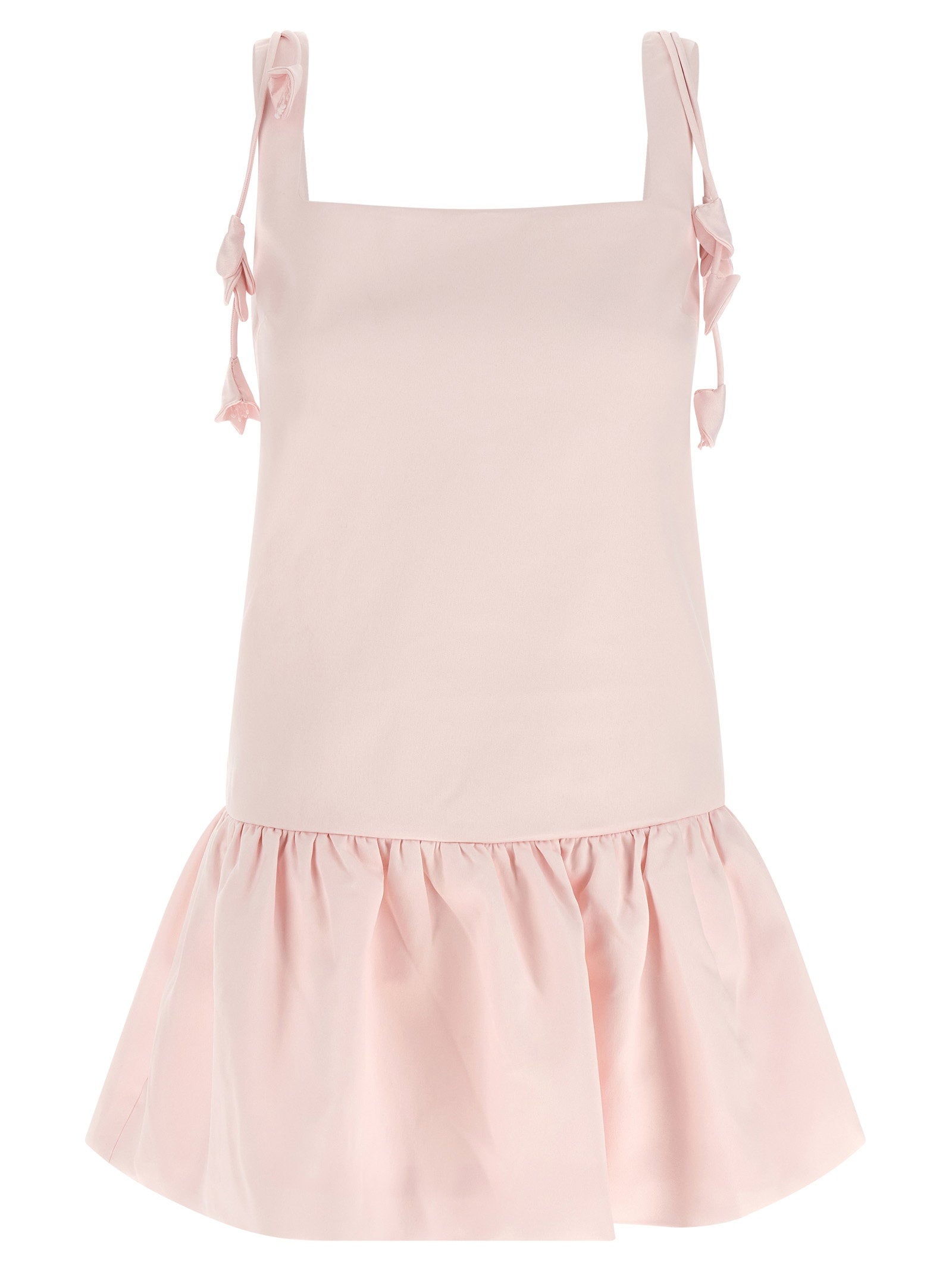 Self-Portrait Taffeta Square-Neck Dress — Pink