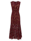 Self-Portrait Guipure Lace Dress — Burgundy