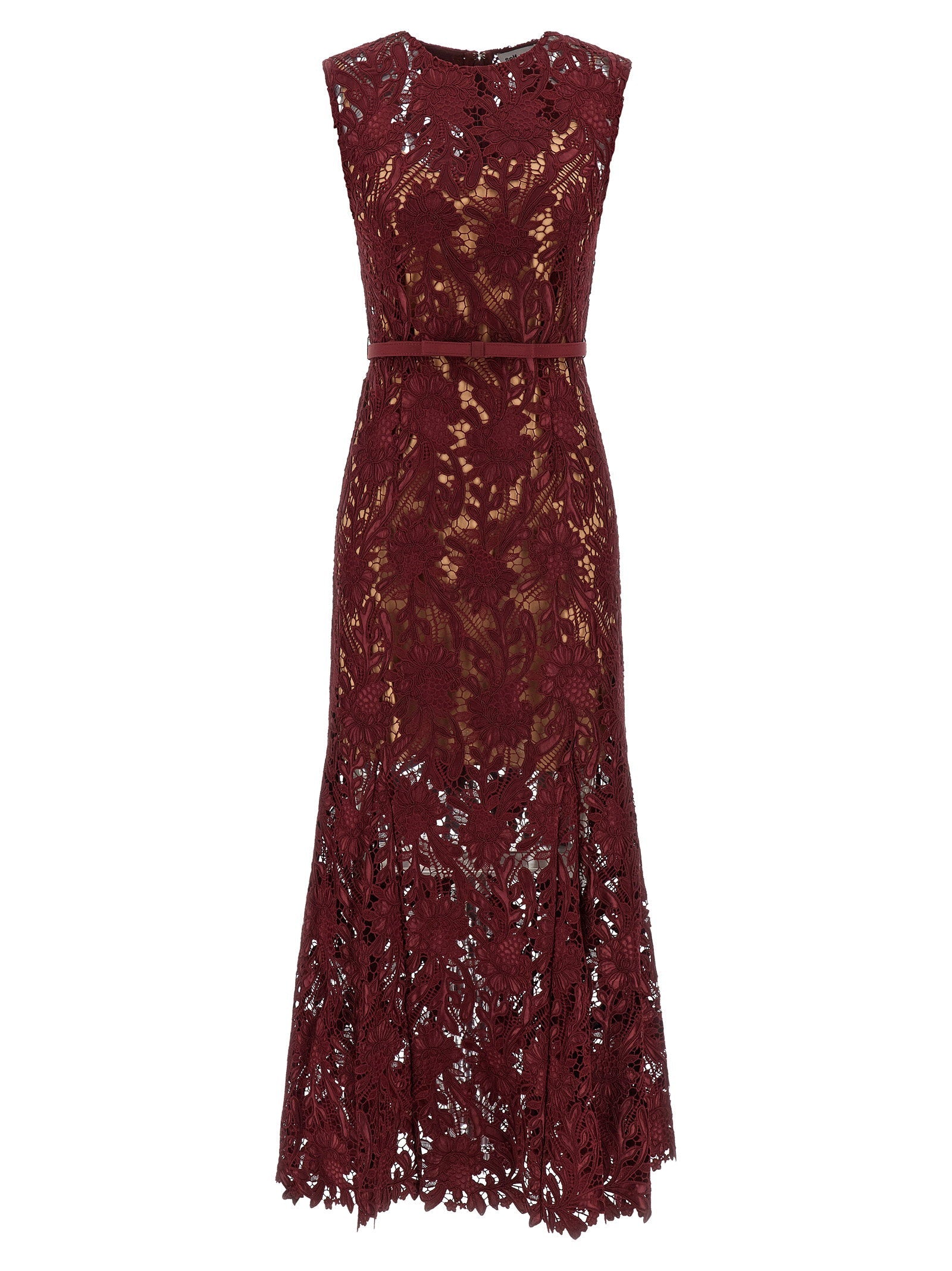 Self-Portrait Guipure Lace Dress — Burgundy