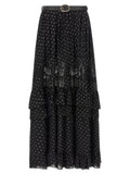 Self-Portrait Black and Gold Chiffon Lace Maxi Skirt — Black