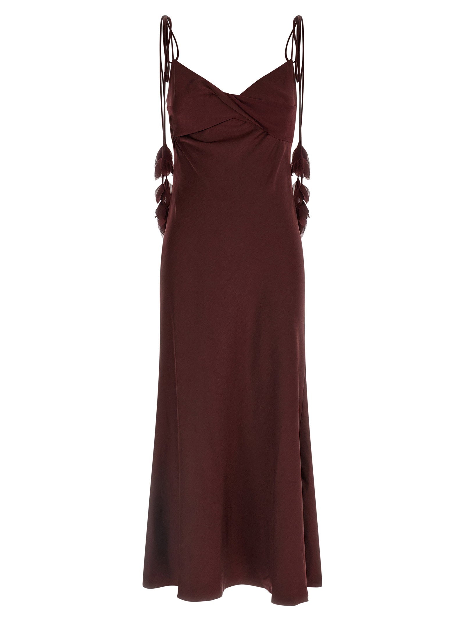 Self-Portrait Satin Crossover Dress — Burgundy