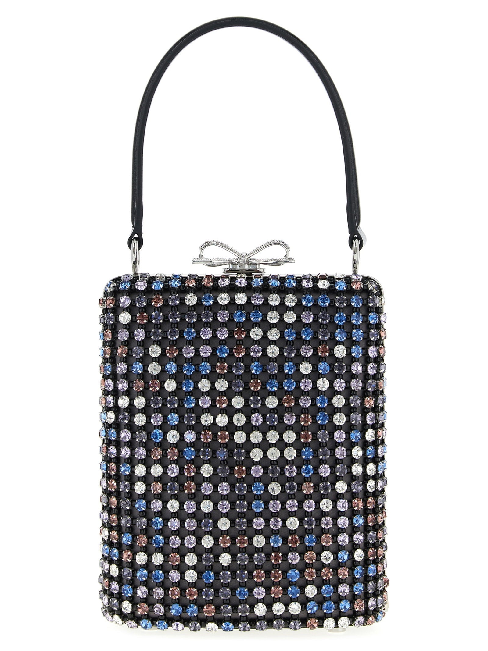 Self-Portrait Multi-Crystal Chainmail Clutch — Black