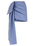 Self-Portrait Tie-Side Cotton Mini Skirt — Blue