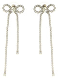Self-Portrait Crystal Droplet Bow Earrings — Silver