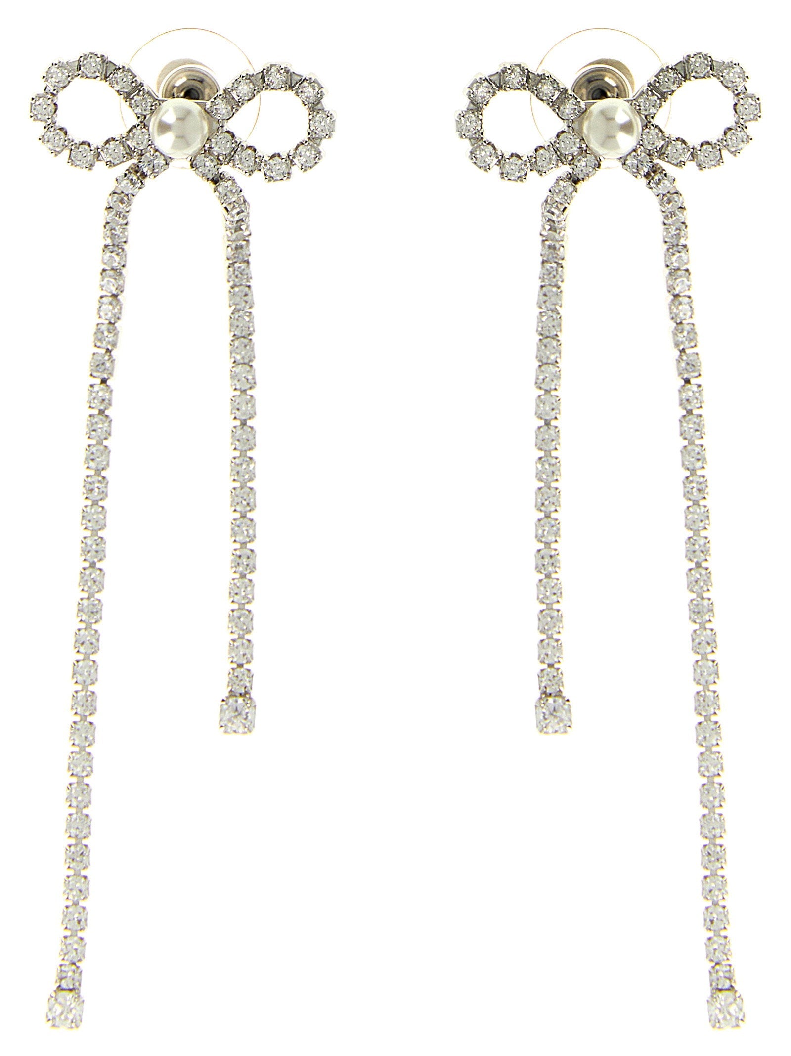 Self-Portrait Crystal Droplet Bow Earrings — Silver