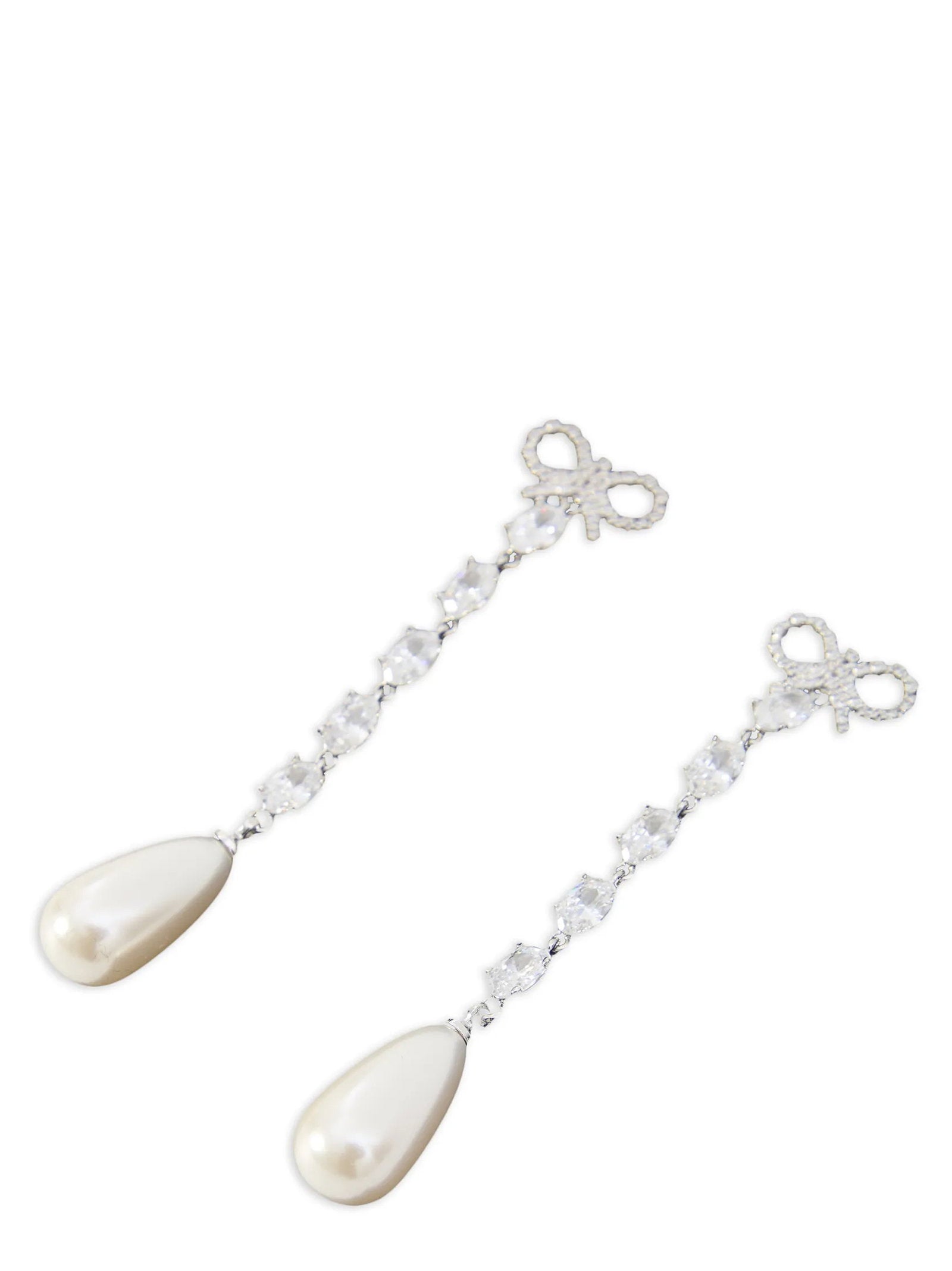 Self-Portrait Bow Pearl Droplet Earrings — White