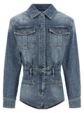 Self-Portrait Rhinestone Denim Jumpsuit — Blue