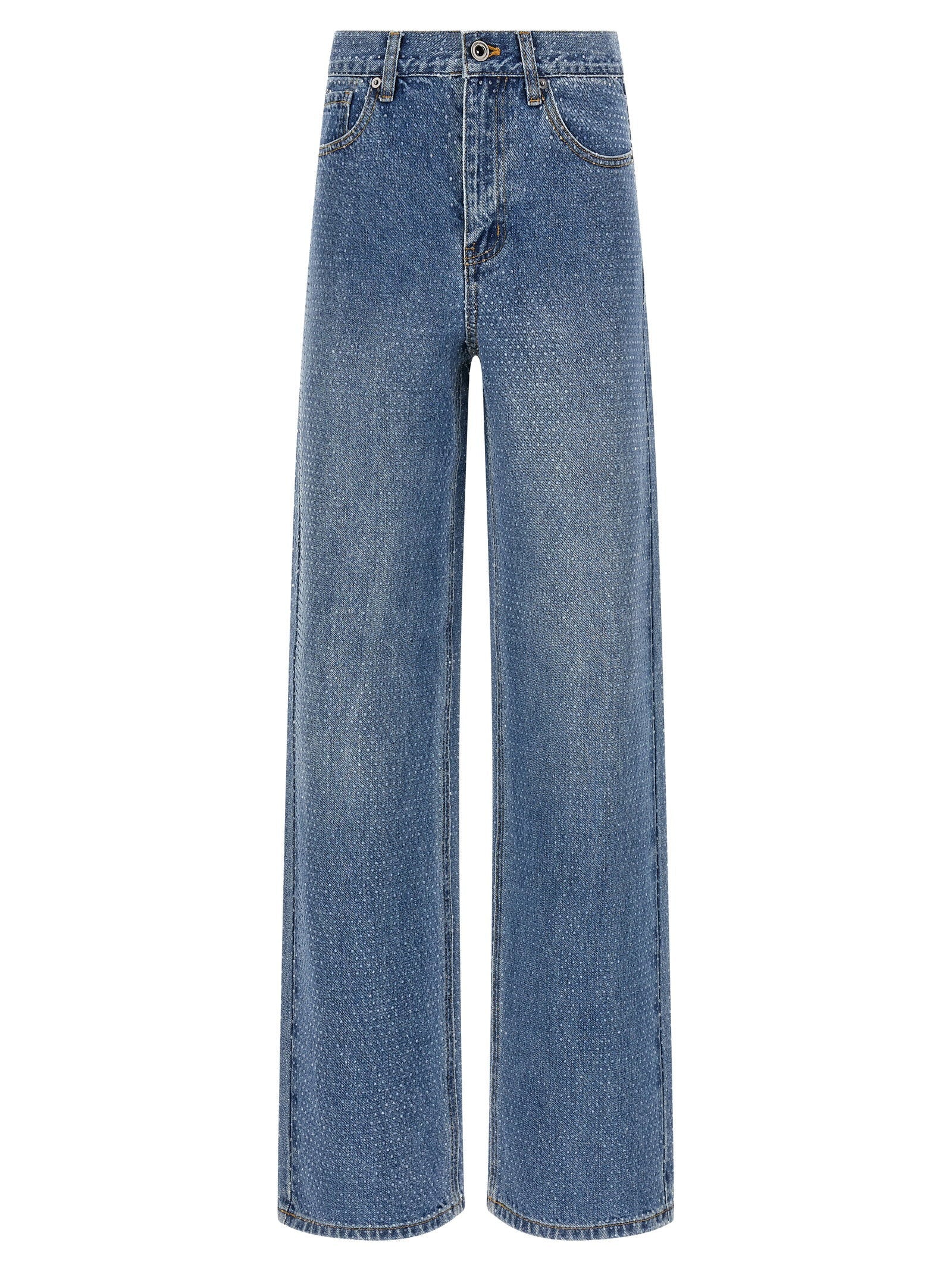 Self-Portrait Rhinestone-Embellished Straight-Leg Jeans — Blue